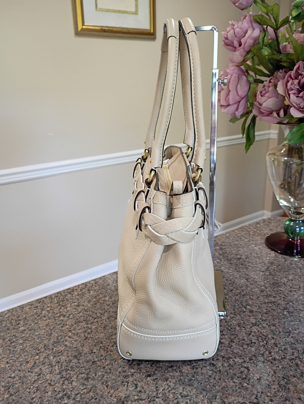 Coach Hamton Briaded Pebbled Leather Satchel Bag in Chalk - Picture 10 of 16
